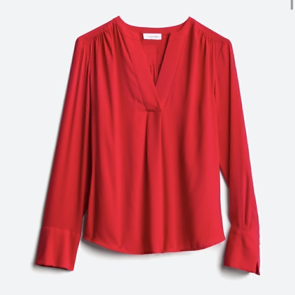 Calvin Klein Itai Pleat Shoulder Detail Blouse Red NWOT Size M